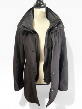 Black Zip-Front Coat with High Collar